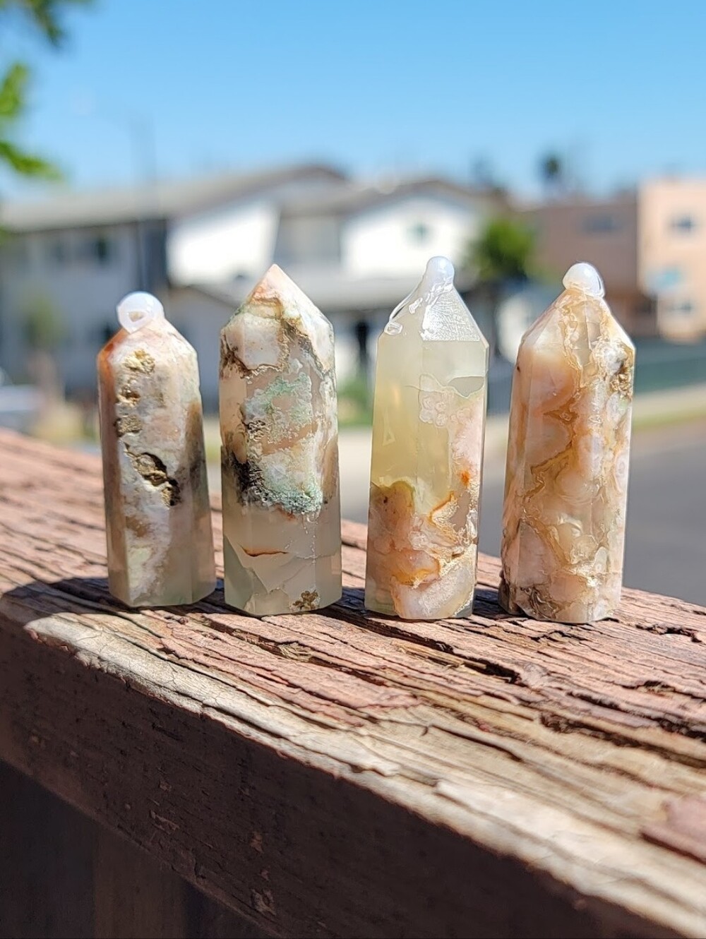 (GROUP 1) NEW 83g GREEN FLOWER AGATE TOWERS